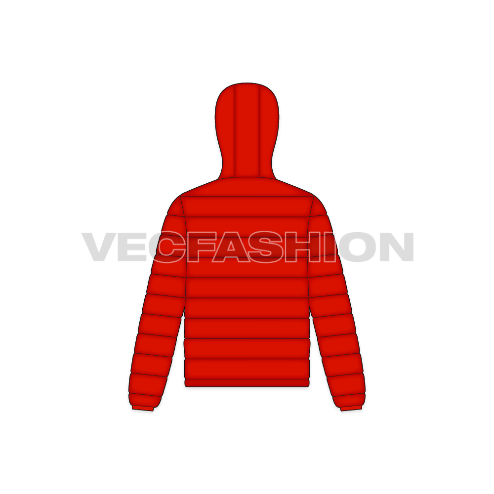 Mens Hooded Down Jacket flat sketch, back view