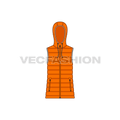 Mens hooded down vest flat sketch, front view