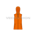 Mens hooded down vest flat sketch, front view