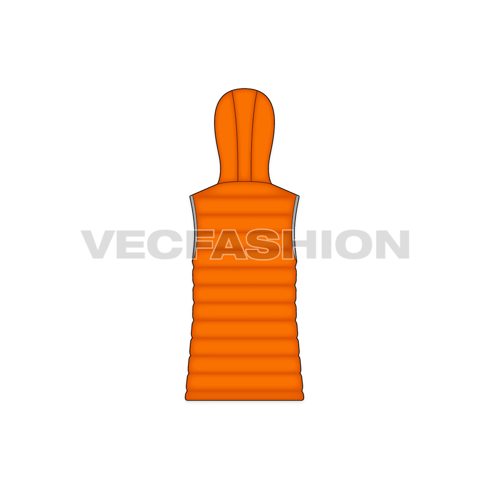 Mens hooded down vest flat sketch, back view