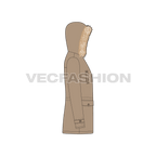Mens Hooded Parka Jacket flat sketch, side view