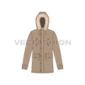 Mens Hooded Parka Jacket flat sketch, front view