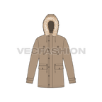 Mens Hooded Parka Jacket flat sketch, front view