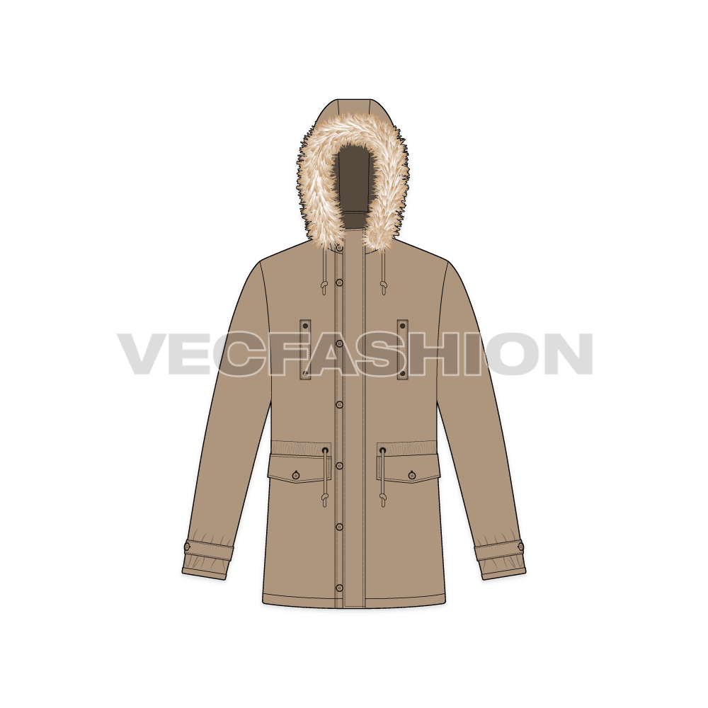 Mens Hooded Parka Jacket front view