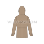 Mens Hooded Parka Jacket flat sketch, back view