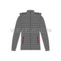 Mens Hooded Down Jacket flat sketch, front view