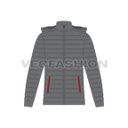 Mens Hooded Down Jacket flat sketch, front view