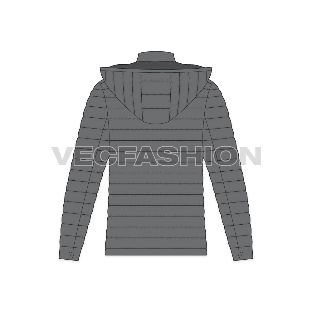 Mens Hooded Down Jacket flat sketch, back view