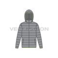 Mens Hooded Puffer Jacket flat sketch, front view