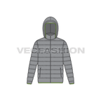 Mens Hooded Puffer Jacket flat sketch, front view