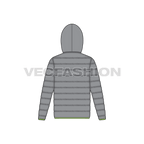 Mens Hooded Puffer Jacket flat sketch, back view
