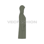 Mens Hooded Rain Coat flat sketch, side view