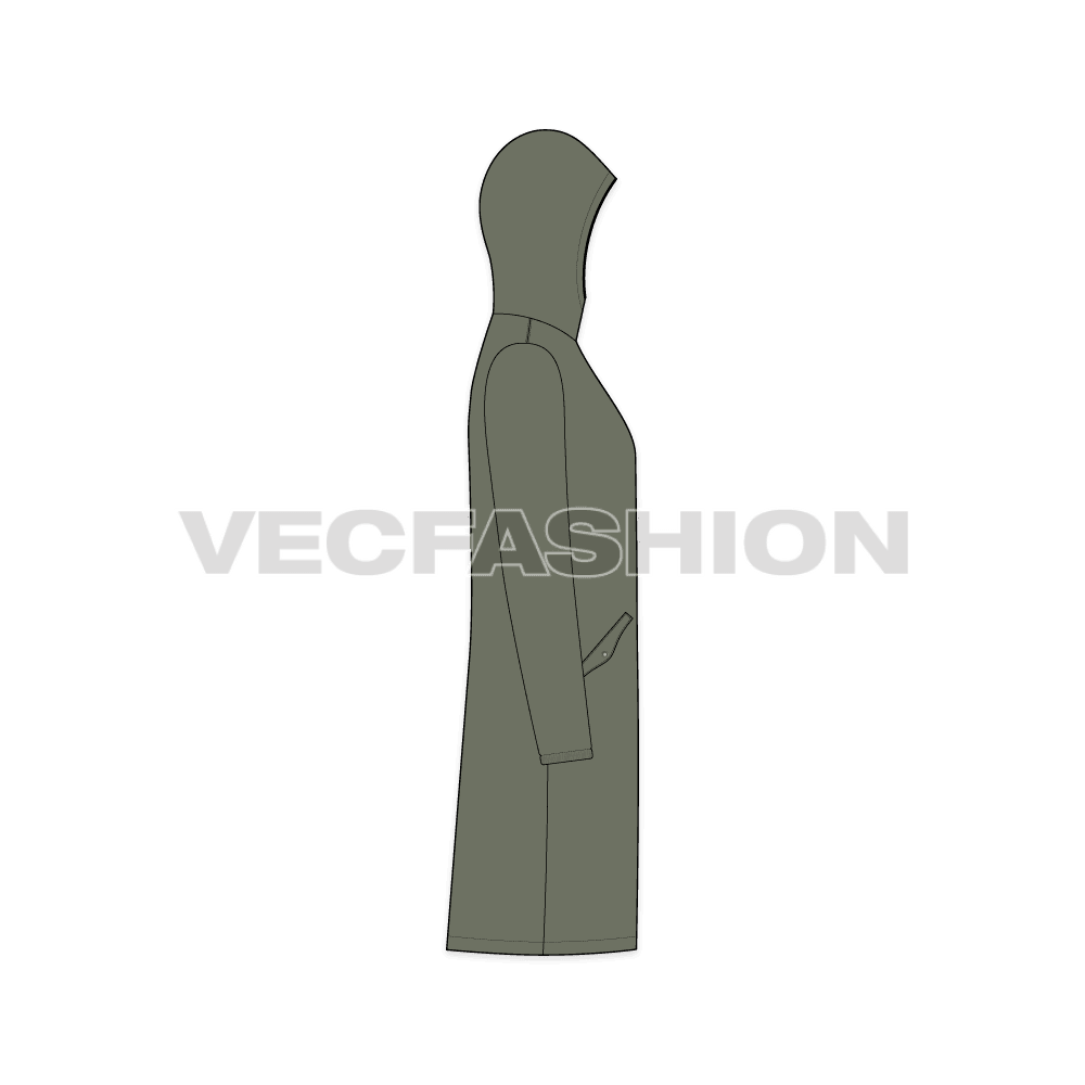 Mens Hooded Rain Coat flat sketch, side view