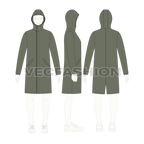 Mens Hooded Rain Coat flat sketch, croqui sketch