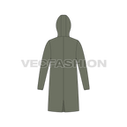 Mens Hooded Rain Coat flat sketch, back view
