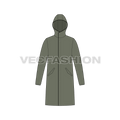 Mens Hooded Rain Coat flat sketch, front view