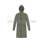 Mens Hooded Rain Coat flat sketch, front view