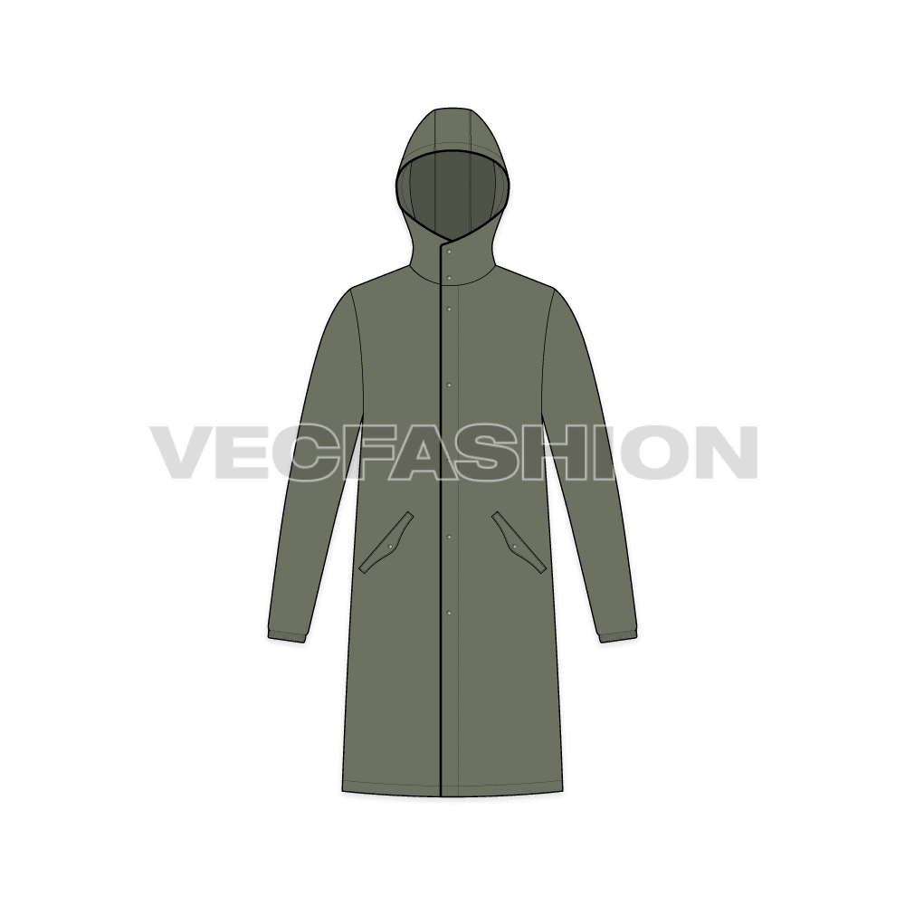 Mens Hooded Rain Coat front view