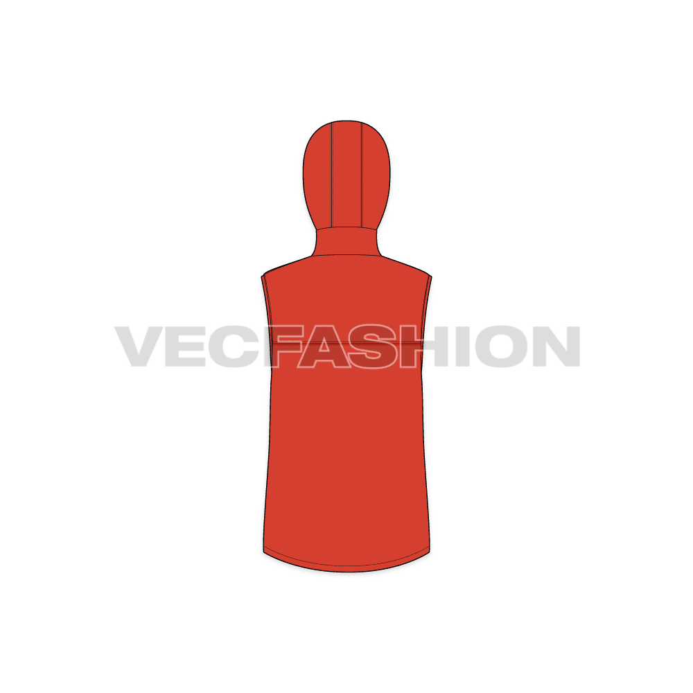 Mens hooded vest flat sketch, back view