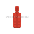Mens hooded vest flat sketch, front view