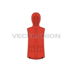 Mens hooded vest flat sketch, front view