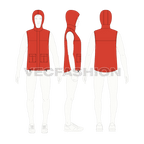 Mens hooded vest flat sketch, croqui sketch