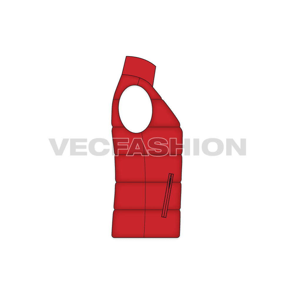 Mens insulated puffer vest flat sketch, side view