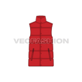 Mens insulated puffer vest flat sketch, front view