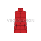 Mens insulated puffer vest flat sketch, front view