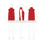 Mens insulated puffer vest flat sketch, croqui sketch