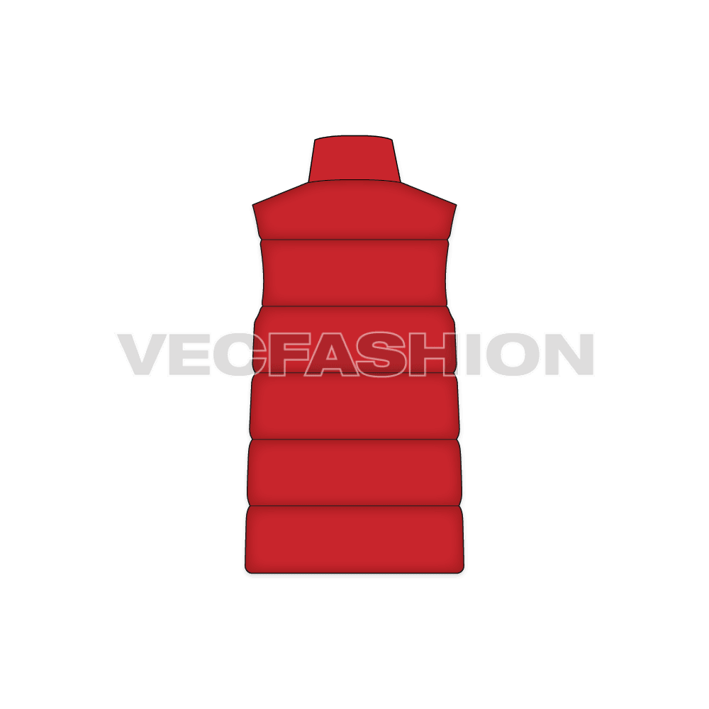 Mens insulated puffer vest flat sketch, back view