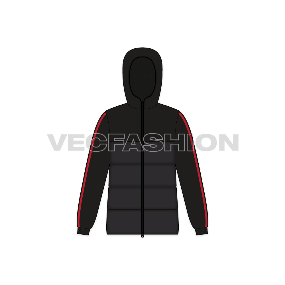 Mens Jacket with Padded Panels flat sketch, front view