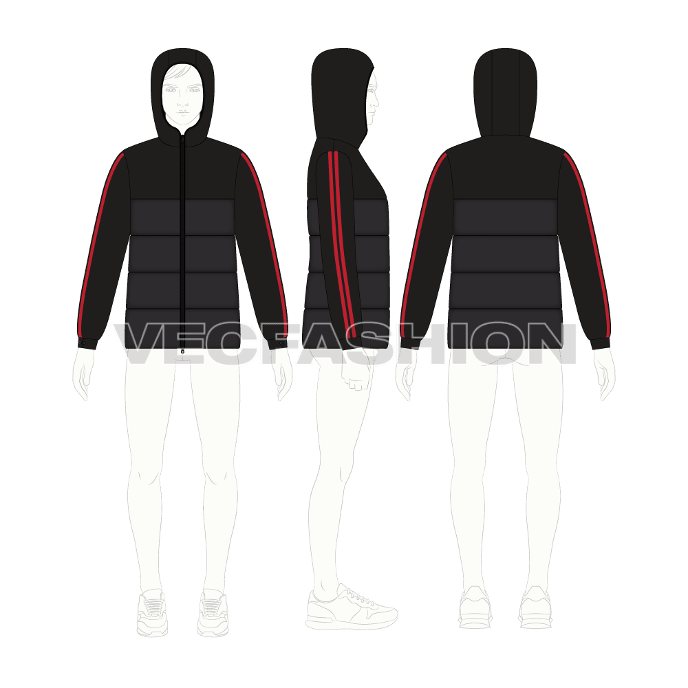 Mens Jacket with Padded Panels flat sketch, croqui sketch