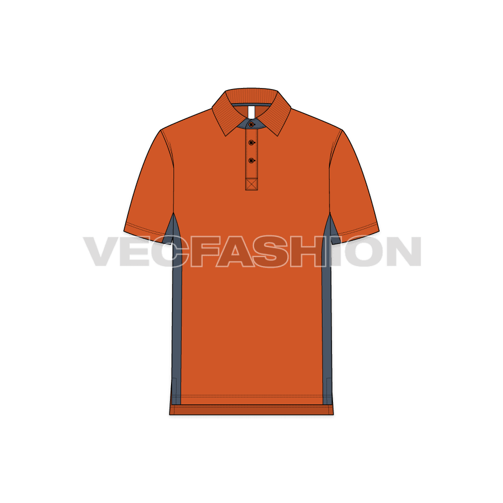 Mens jersey polo neck shirt flat sketch, front view