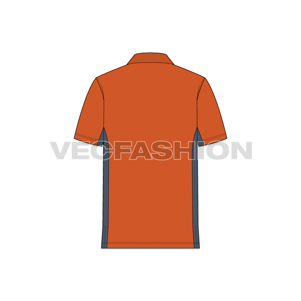 Mens jersey polo neck shirt flat sketch, back view