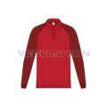 Mens jersey polo shirt with raglan sleeves flat sketch, front view