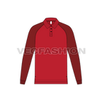 Mens jersey polo shirt with raglan sleeves flat sketch, front view