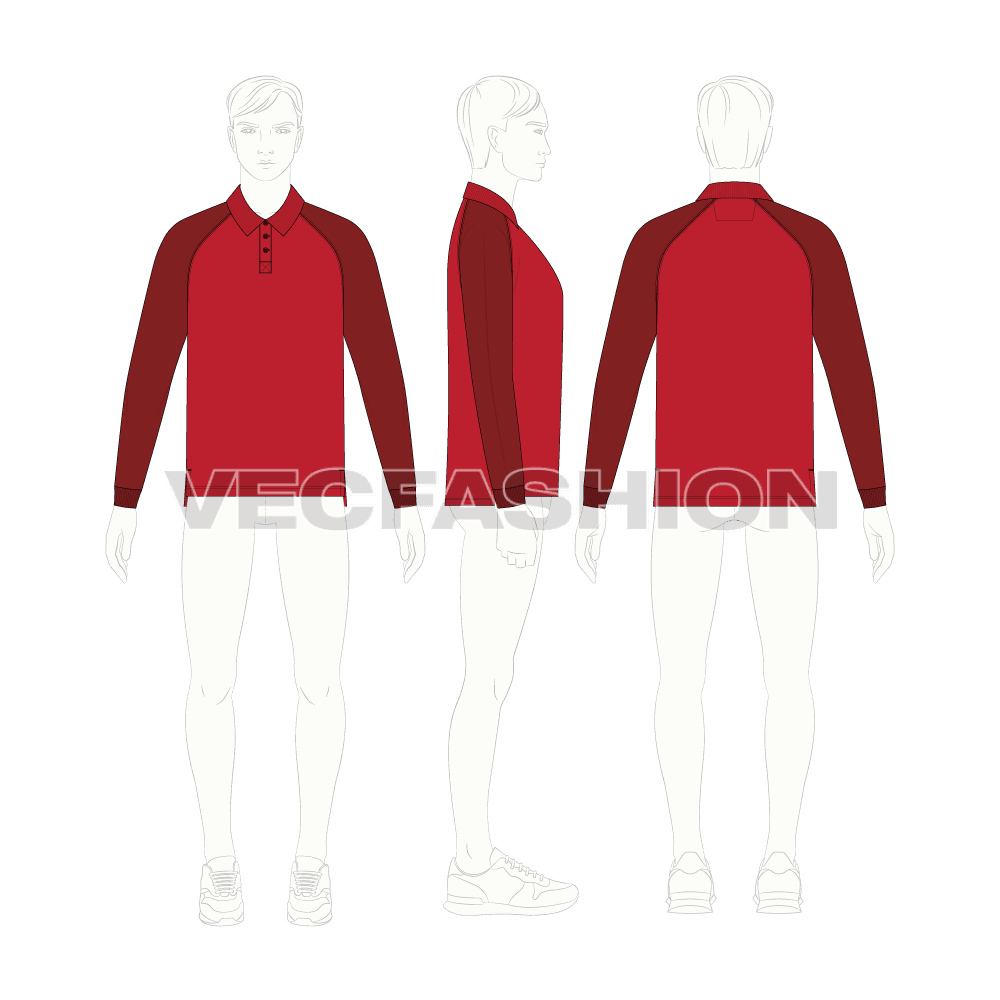 Mens Jersey Polo Shirt With Raglan Sleeves