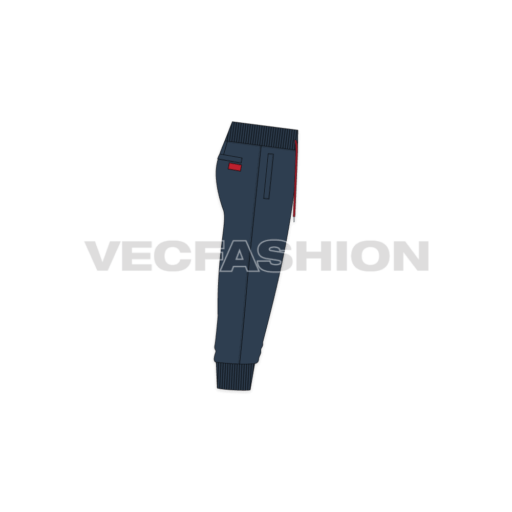 Mens joggers calf length flat sketch, side view