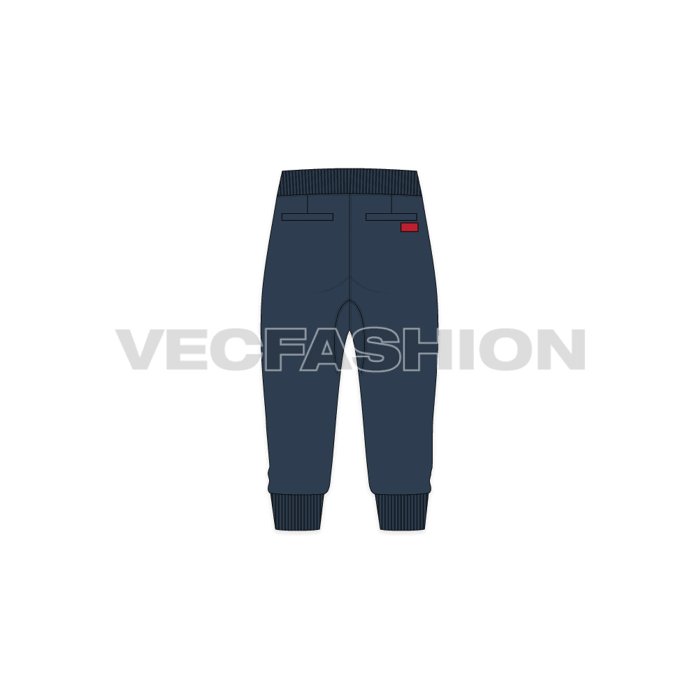Mens joggers calf length flat sketch, back view