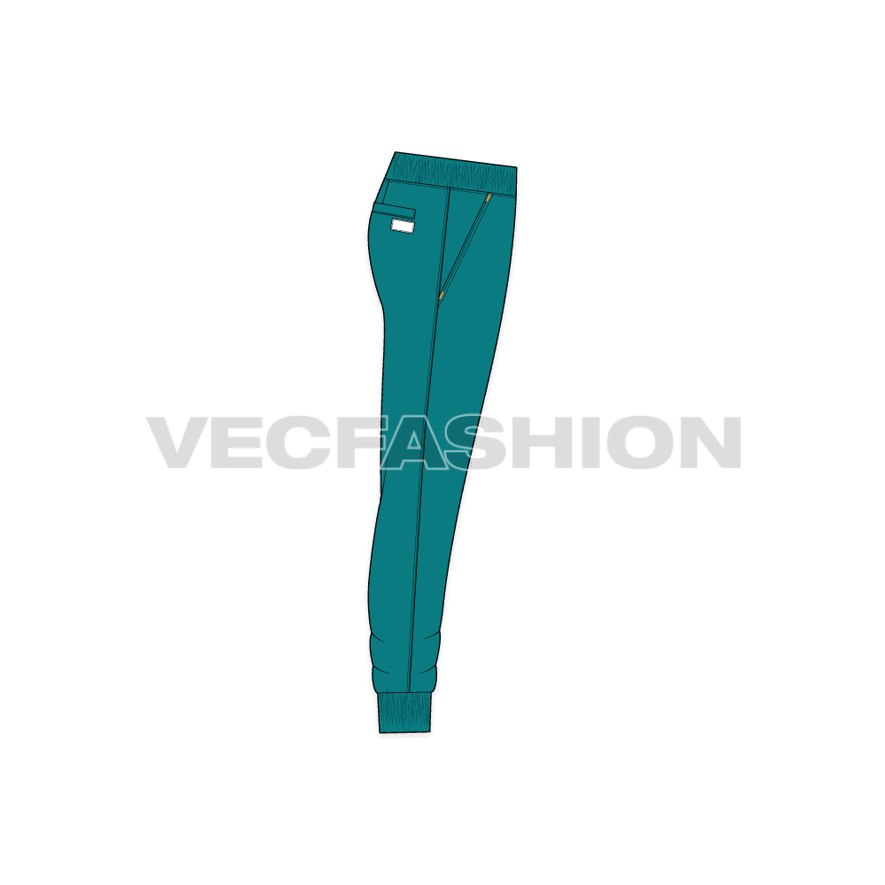Mens joggers slim fit full length flat sketch, side view
