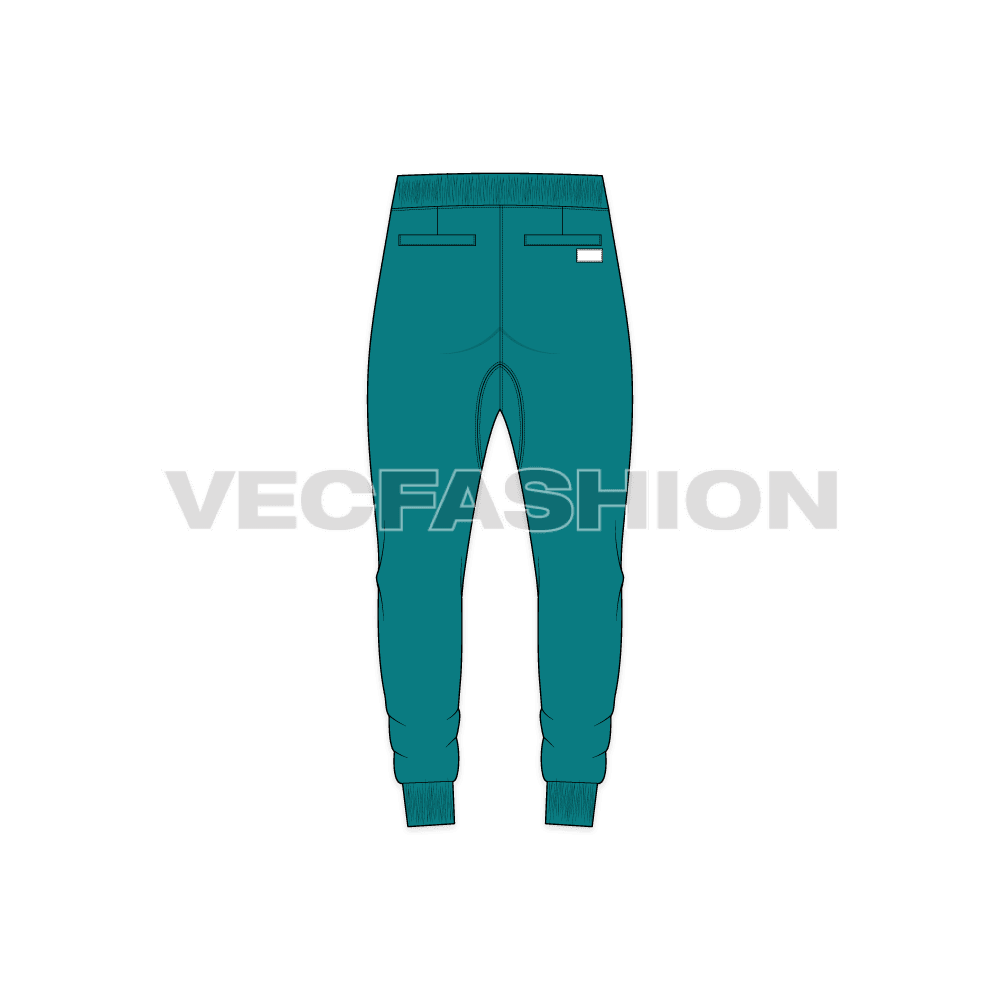 Mens joggers slim fit full length flat sketch, back view