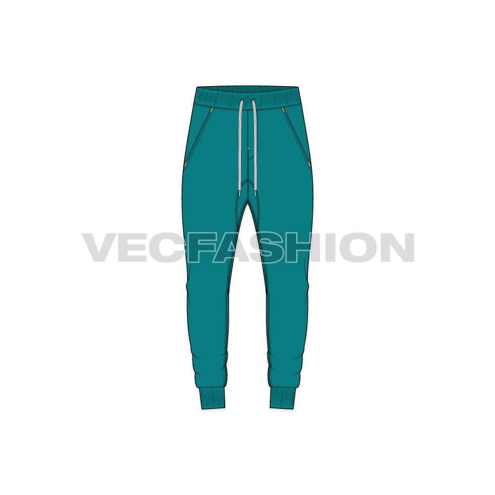 Mens joggers slim fit full length flat sketch, front view