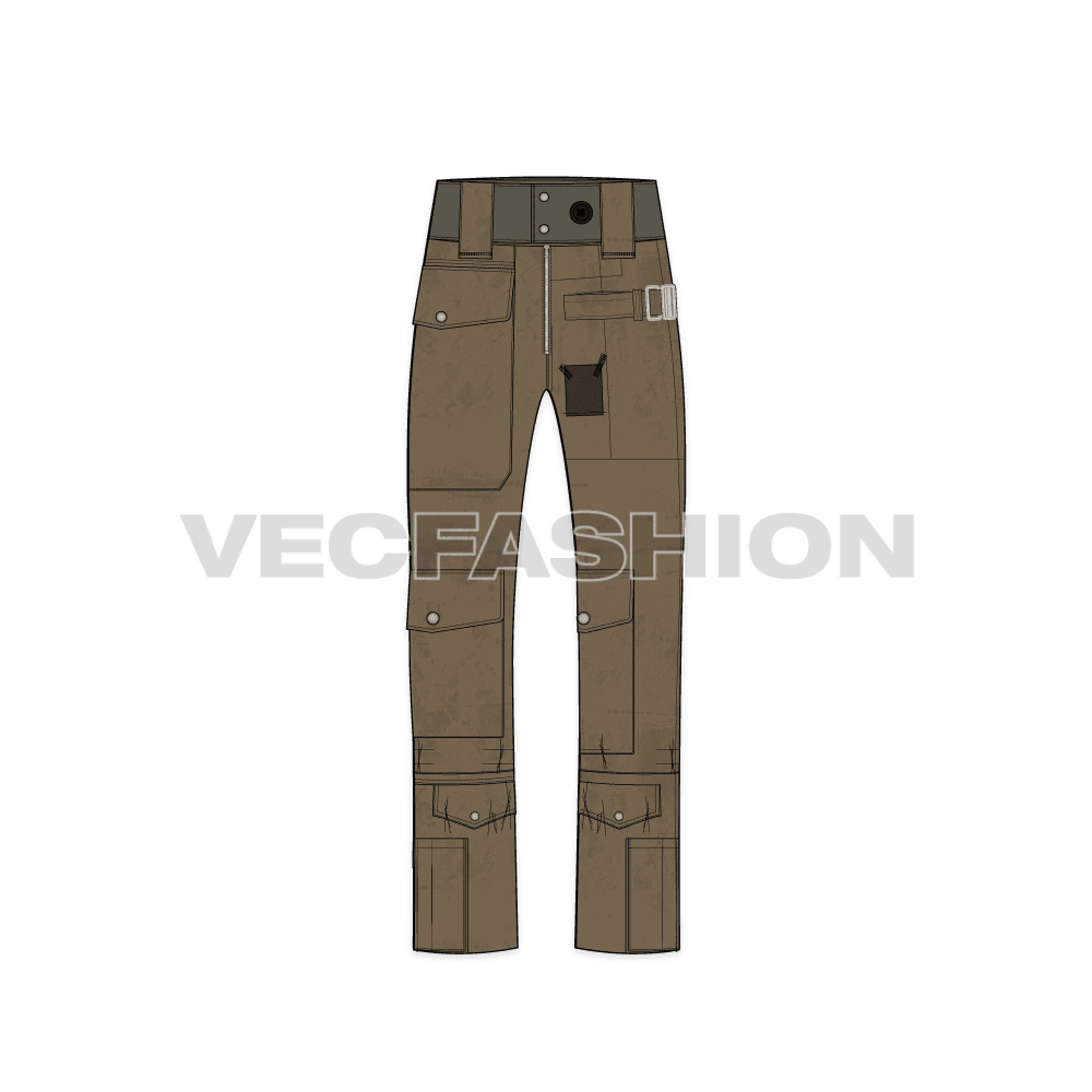 Mens junker pants flat sketch, front view