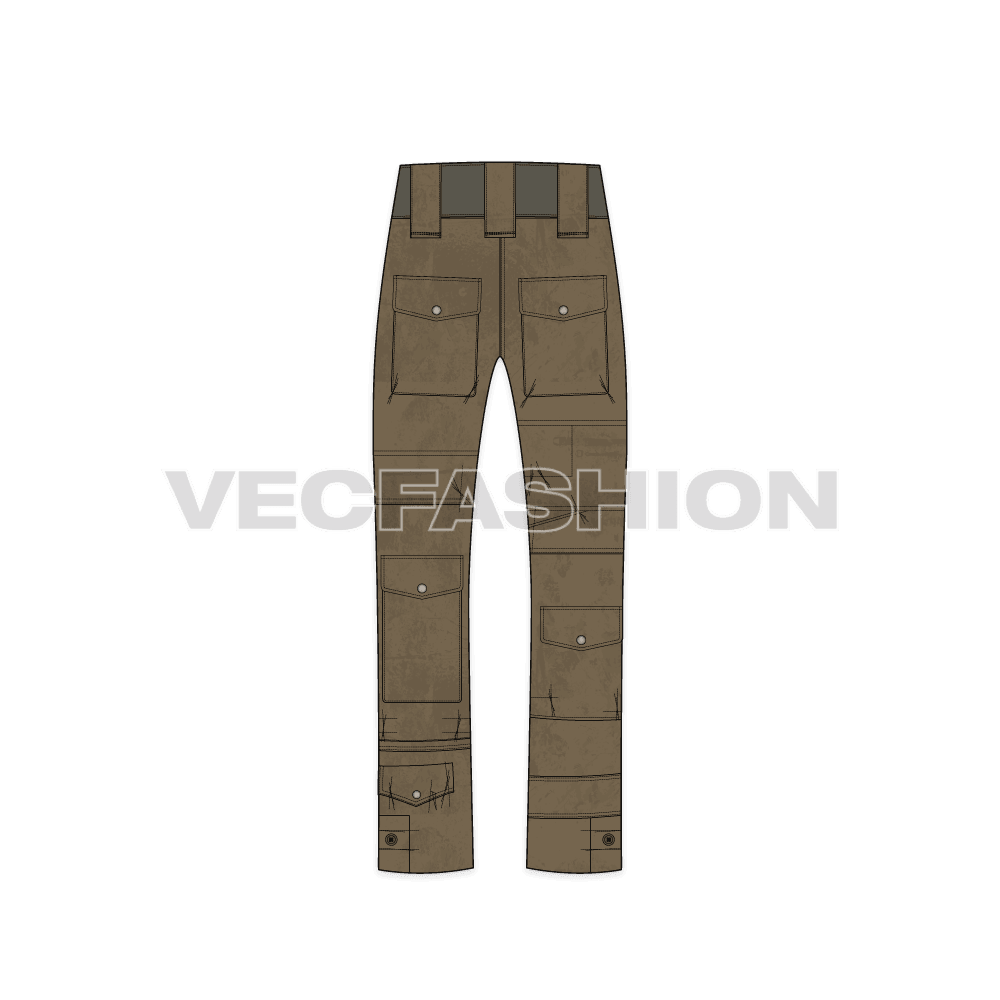 Mens junker pants flat sketch, back view
