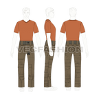 Mens junker pants flat sketch, on men body template
