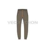Mens khaki jogger pants flat sketch, front view