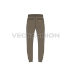 Mens khaki jogger pants flat sketch, back view