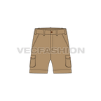 Mens khaki shorts with patch pockets flat sketch, front view