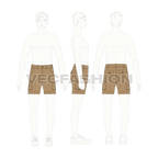 Mens khaki shorts with patch pockets flat sketch, croqui sketch